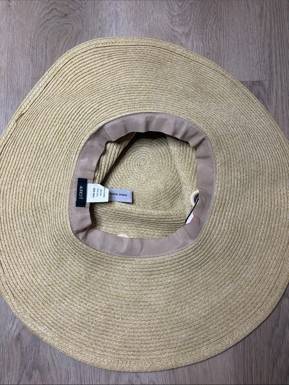 J. Crew Floppy Straw Sun Hat with Pink Striped Bow summer beach vacation cruise